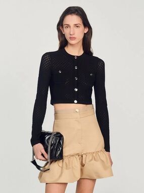 Sandro Black Cropped Knitted Cardigan
